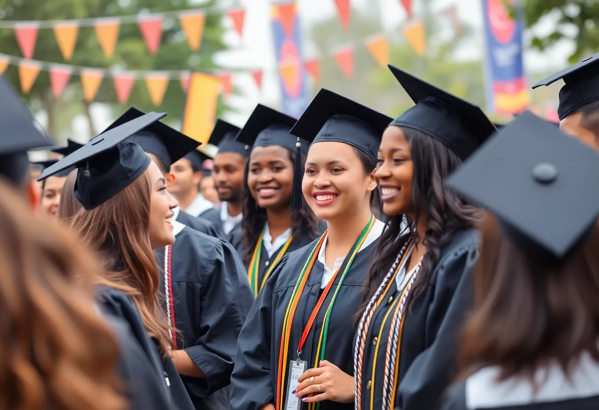 Graduates celebrating at College of the Canyons commencement ceremony