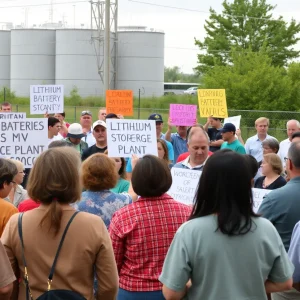 Residents discussing lithium battery storage plant concerns