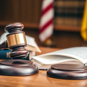 Courtroom setting depicting a legal battle over cash reporting requirements