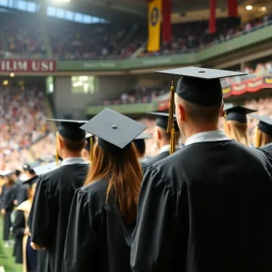 Graduates celebrating at Cal State Fullerton commencement ceremony