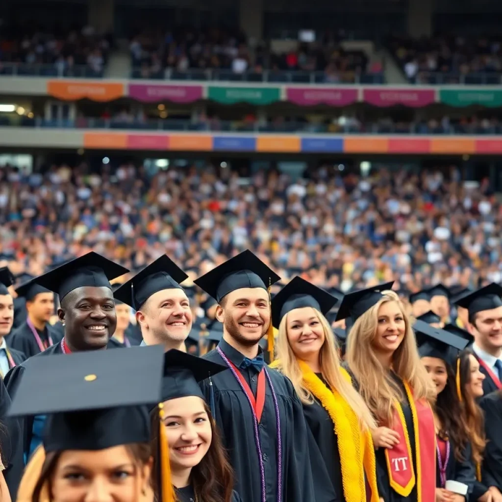 Graduates celebrating at CSULB commencement ceremony 2025