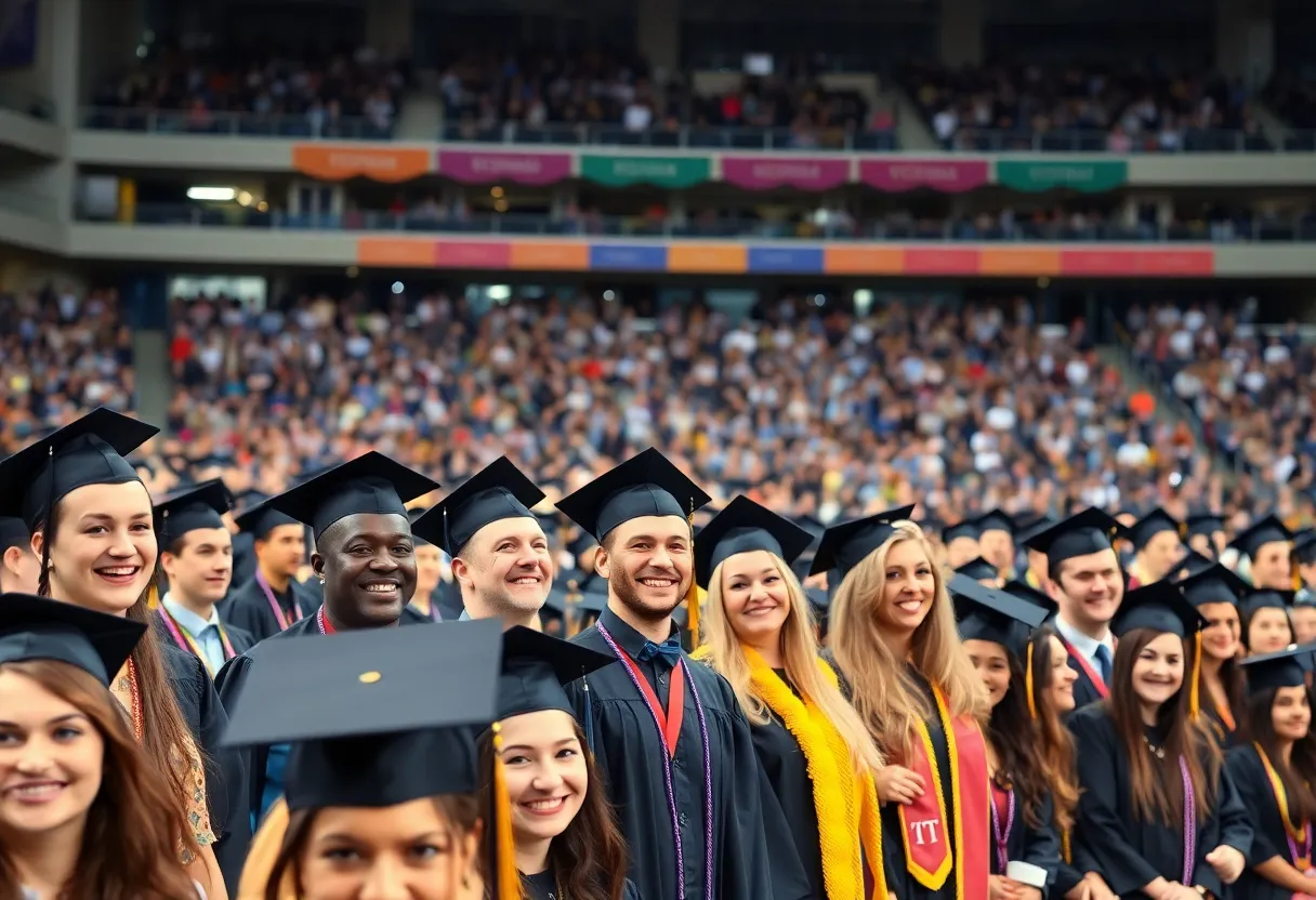 Graduates celebrating at CSULB commencement ceremony 2025