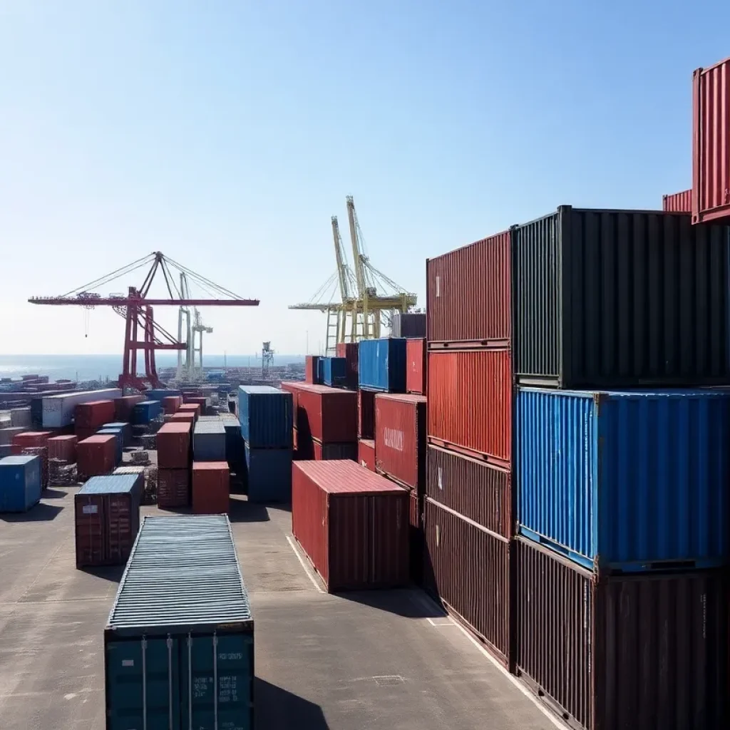 Empty spaces in a shipping container yard in California port