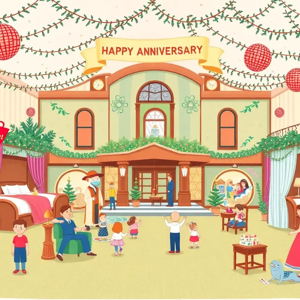 Celebration scene at Disneyland Hotel for its 70th anniversary