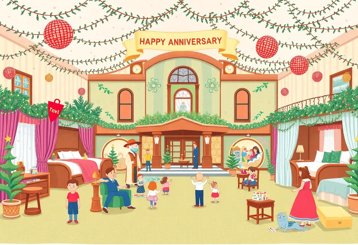Celebration scene at Disneyland Hotel for its 70th anniversary