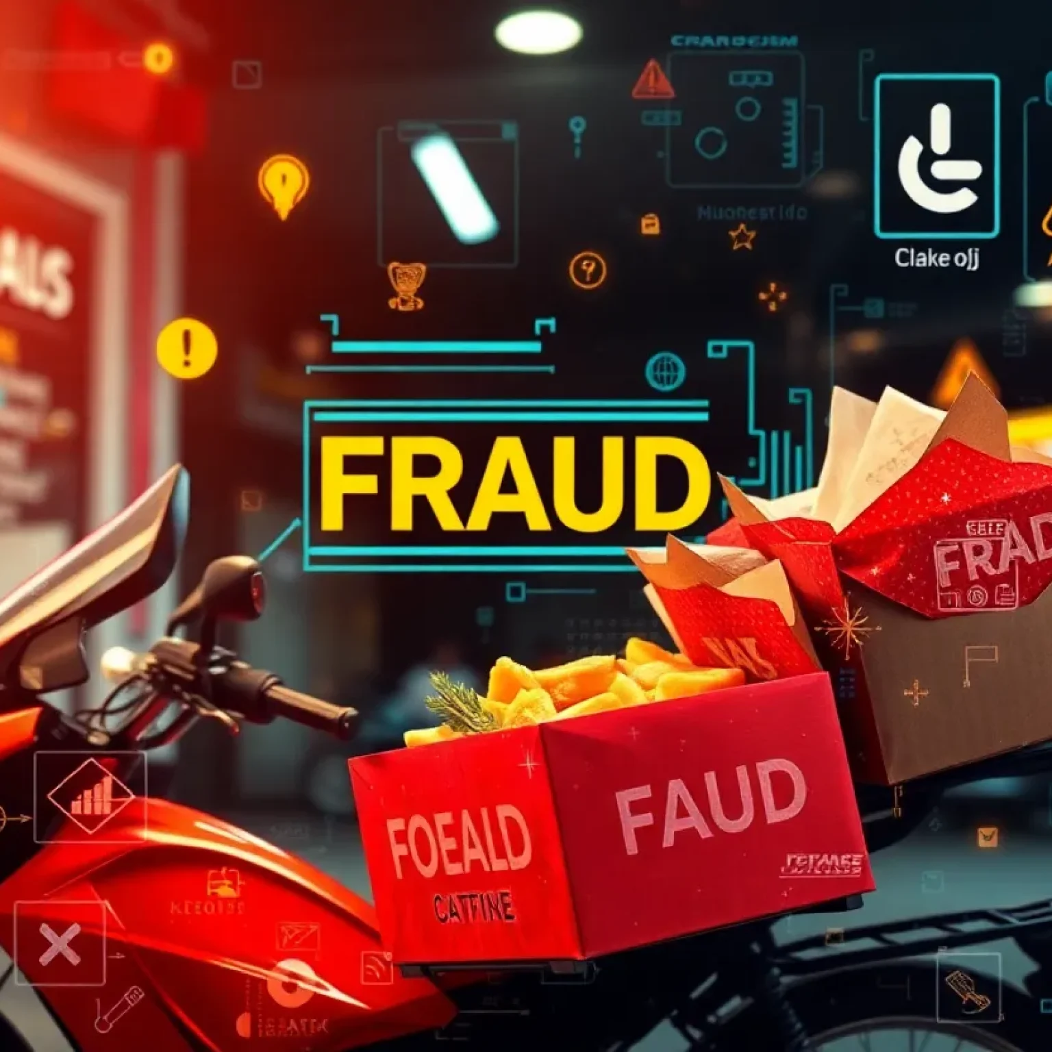 Illustration of digital fraud in food delivery services