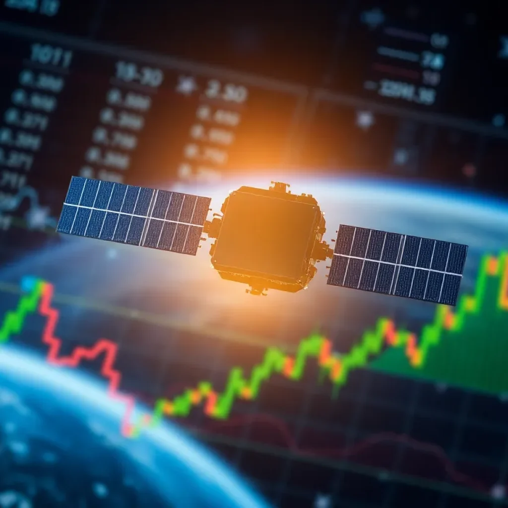 Satellite representing Eutelsat amidst economic graphs