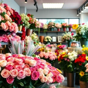 Colorful flower arrangements in a shop for Mother's Day