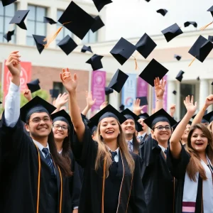 Graduates celebrating at Cal State Fullerton commencement