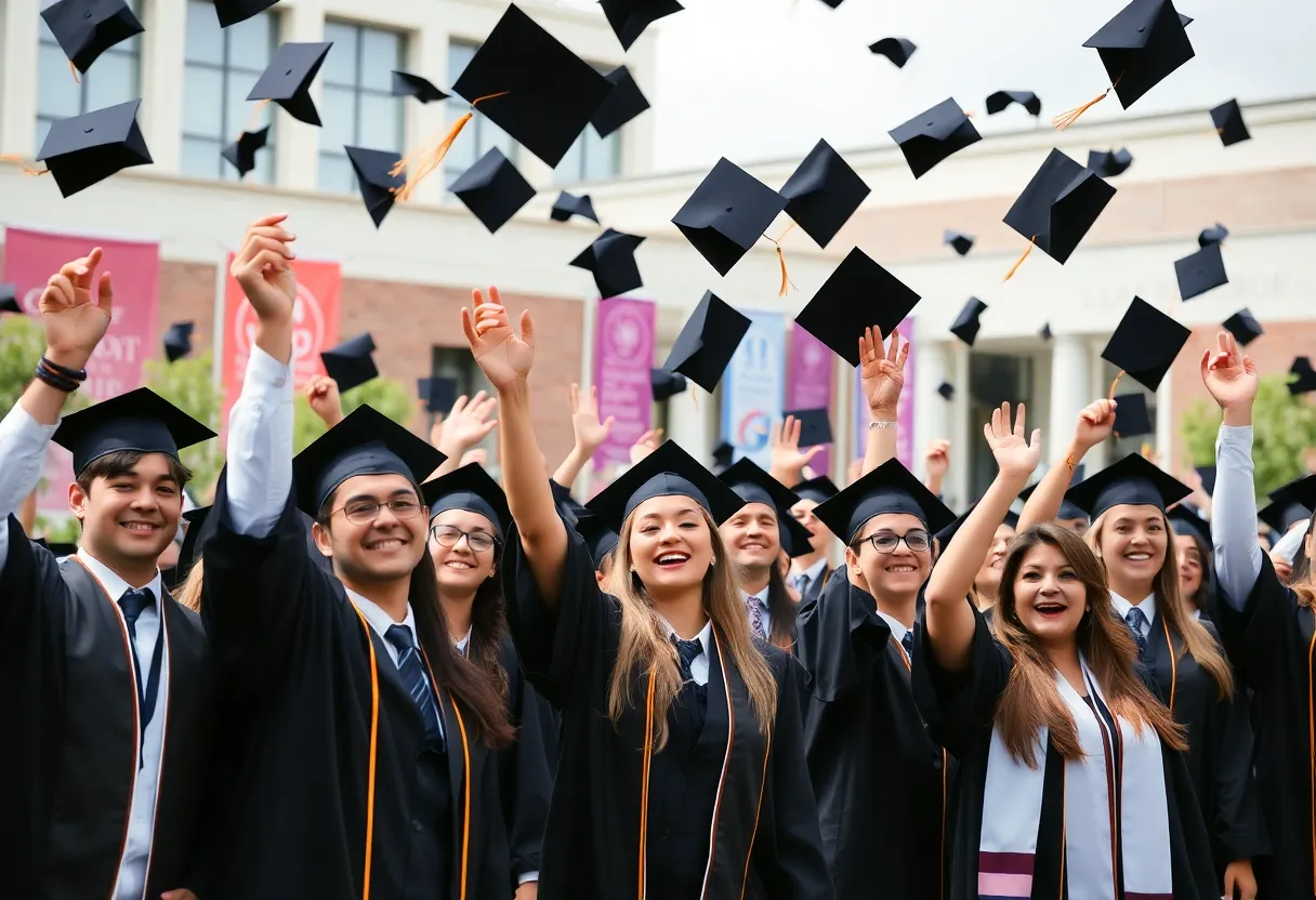 Graduates celebrating at Cal State Fullerton commencement