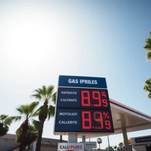 Gas station in California displaying high gas prices