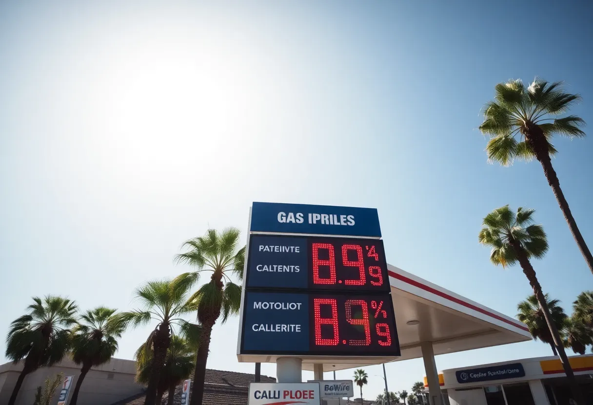 Gas station in California displaying high gas prices