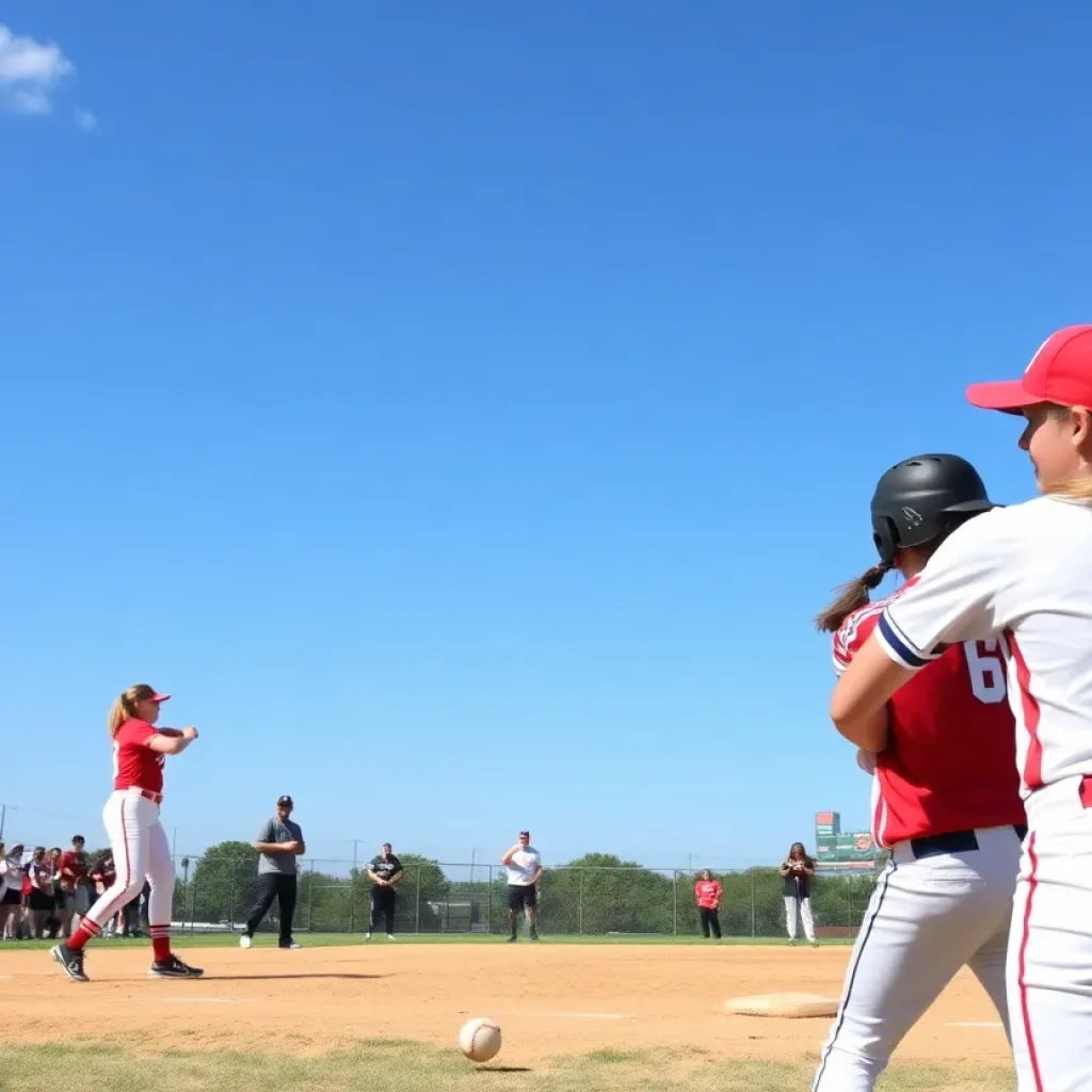 High school baseball and softball teams competing on the field