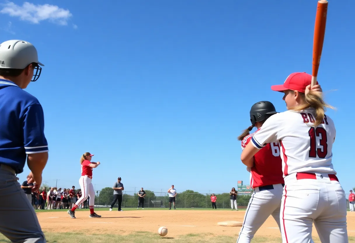 High school baseball and softball teams competing on the field