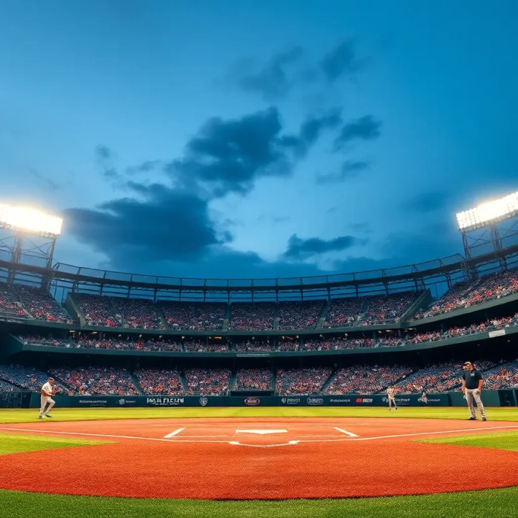 Baseball game at Angel Stadium with fans cheering