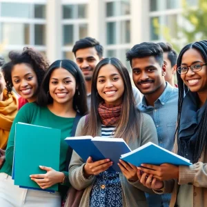 Group of international students on college campus