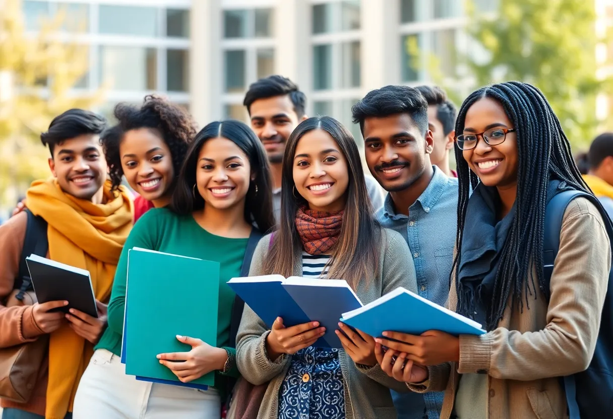 Group of international students on college campus