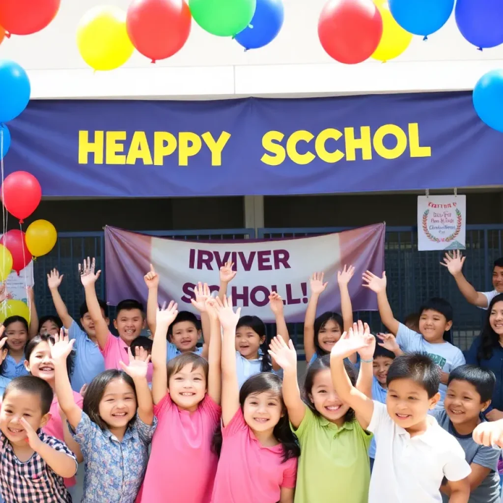 Students and teachers celebrating the recognition of California Distinguished Schools in Irvine