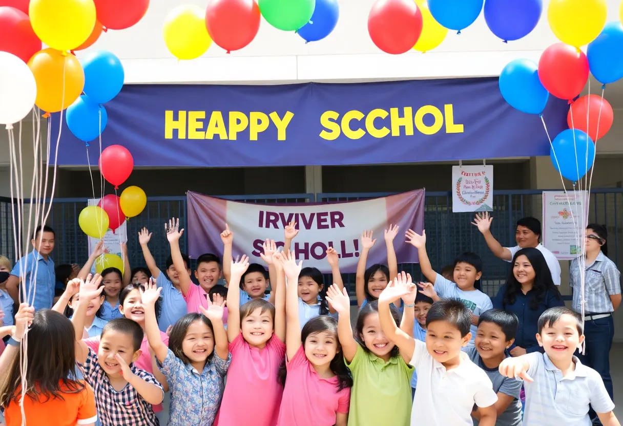 Students and teachers celebrating the recognition of California Distinguished Schools in Irvine