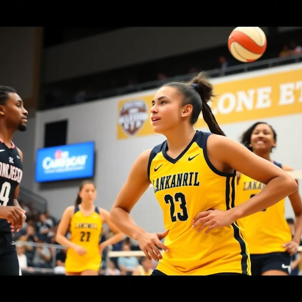 Long Beach State athletes in action during a basketball and volleyball event.