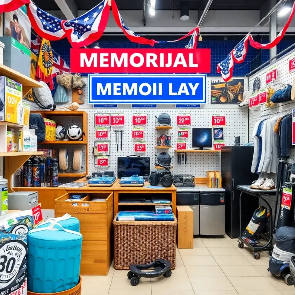 Display of products on sale during Memorial Day weekend