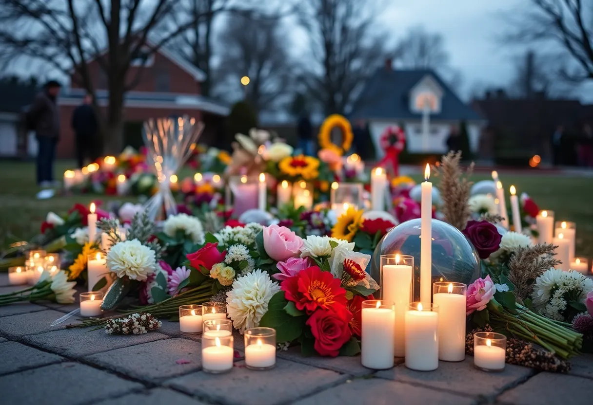 Memorial flowers and candles in remembrance of Vinson Allen Burnett