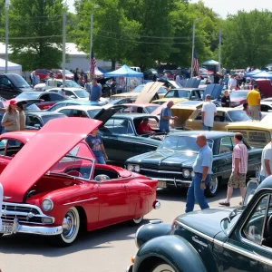 A lively outdoor car show in Orange County showcasing a variety of vehicles.