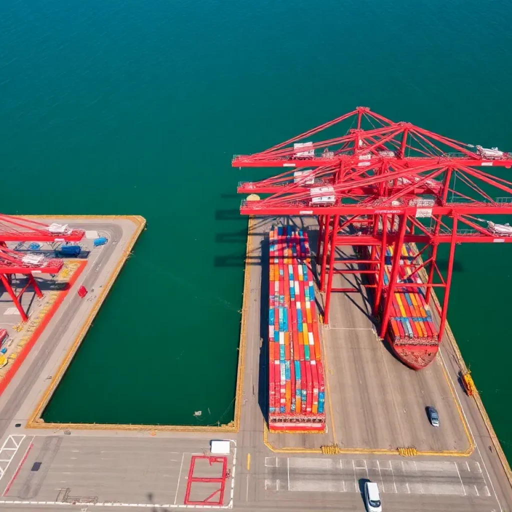 View of the Port of Los Angeles with empty container berths