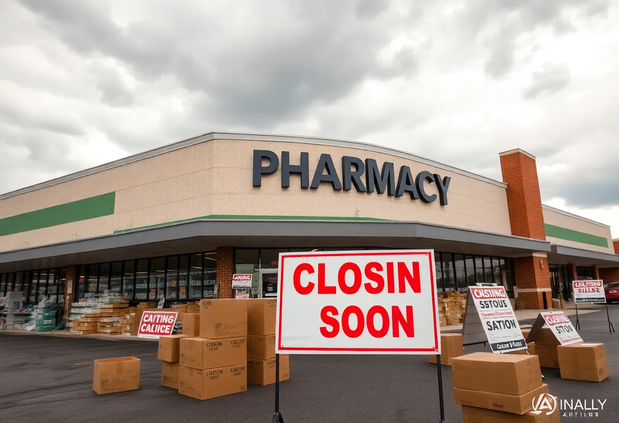 Rite Aid store with closing signs and auction notices