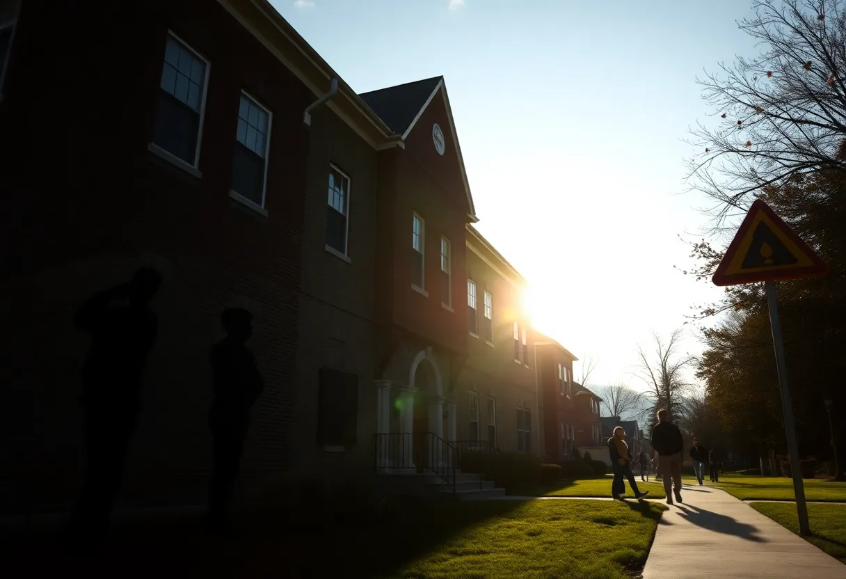 Fraternity house with caution signs emphasizing safety issues