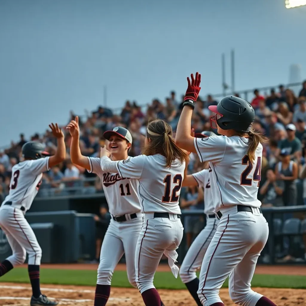 San Diego State Aztecs players celebrating a home run during an NCAA Tournament game.