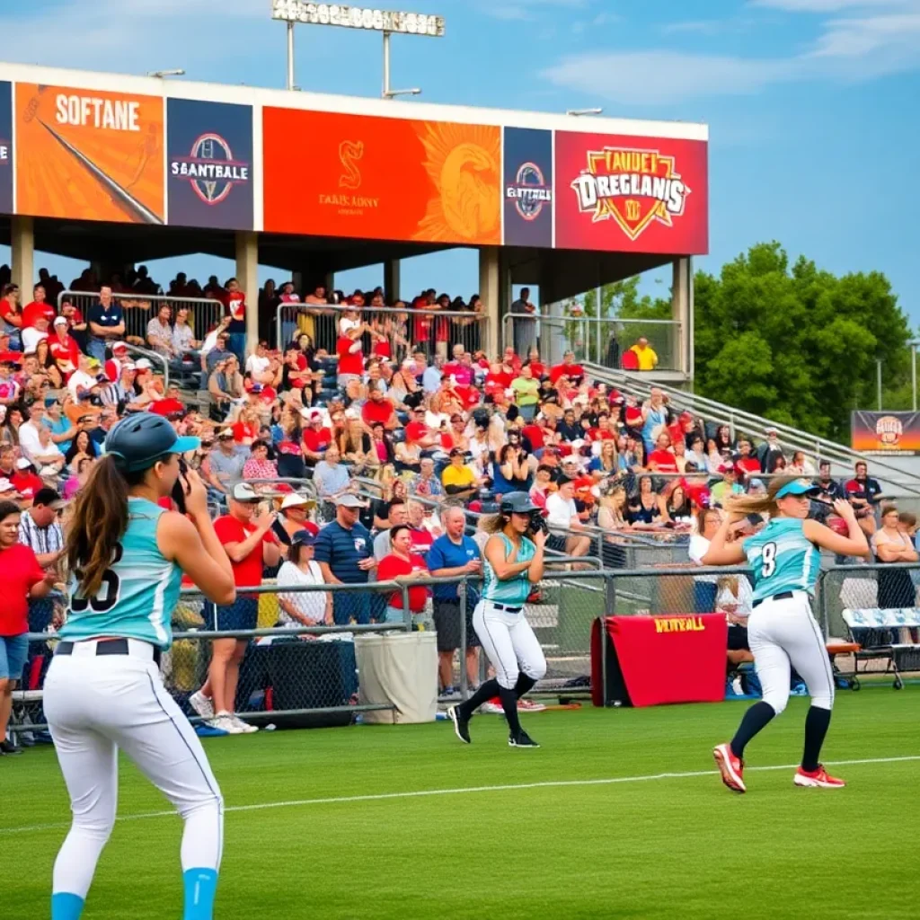 SDSU softball players in action during a game
