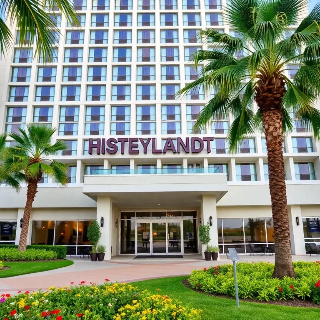Exterior view of Tropicana Inn & Suites located near Disneyland.