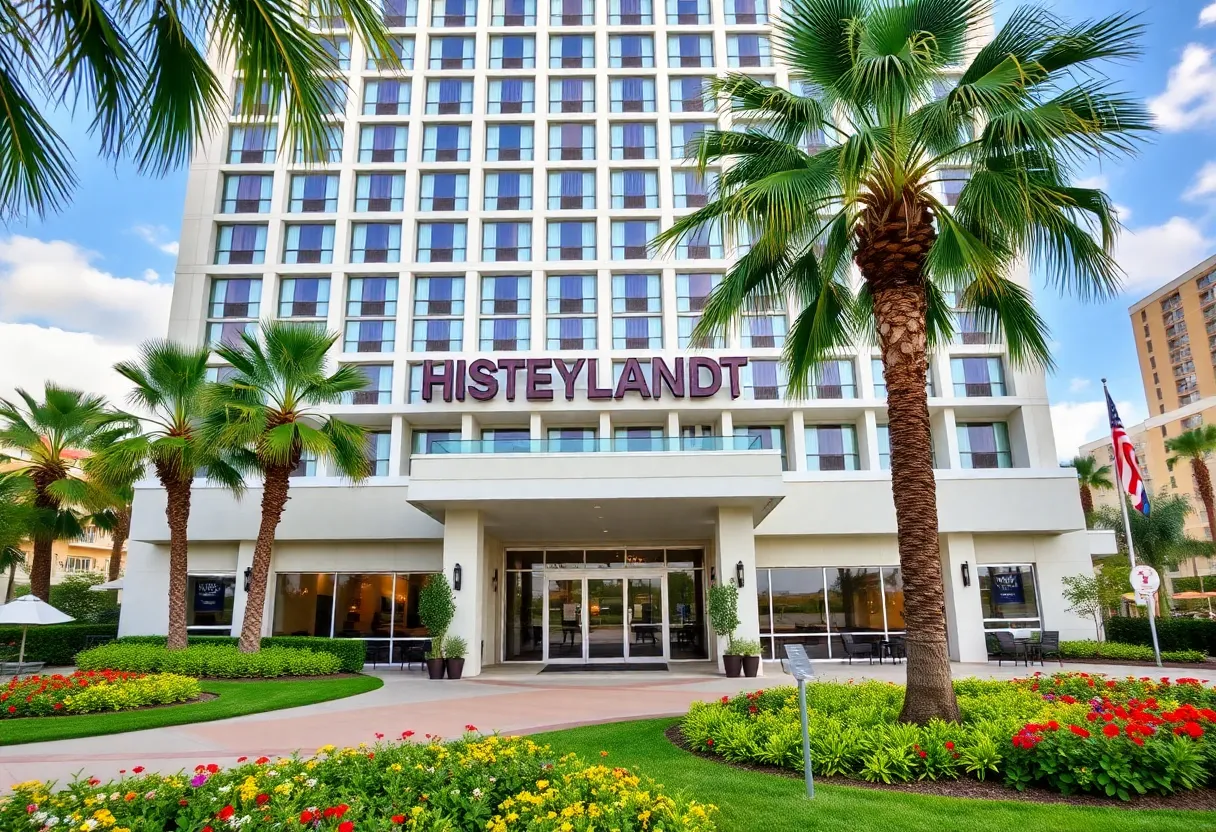Exterior view of Tropicana Inn & Suites located near Disneyland.