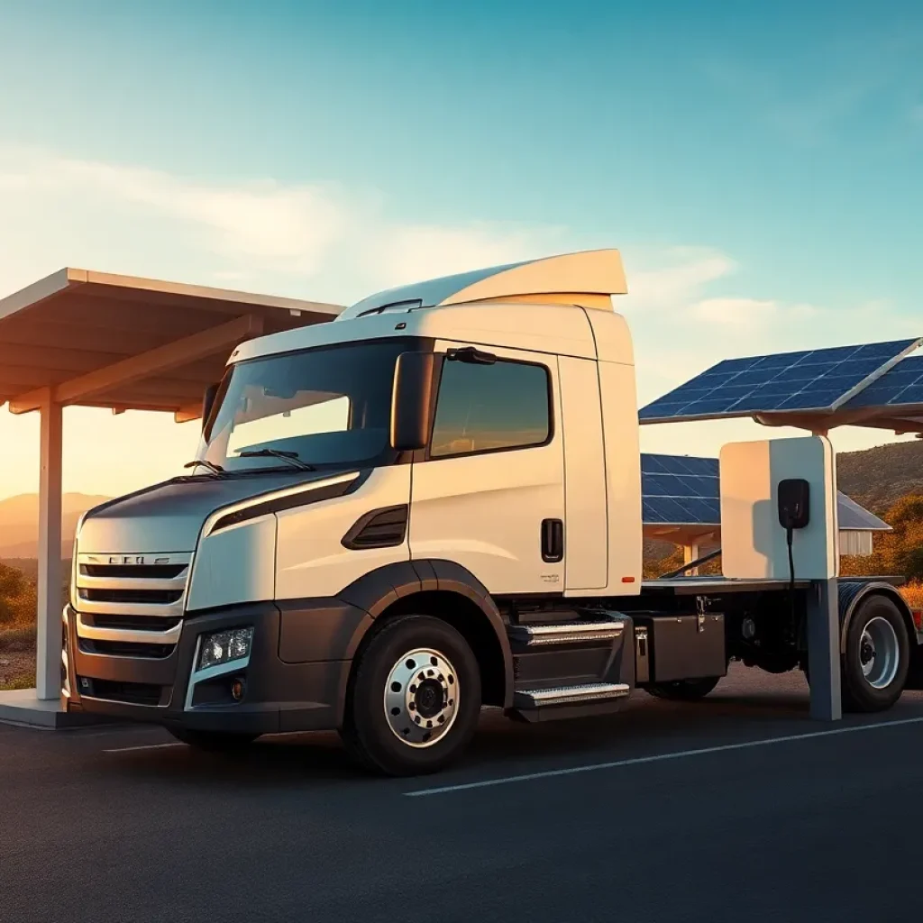 Electric truck charging at a solar-powered depot