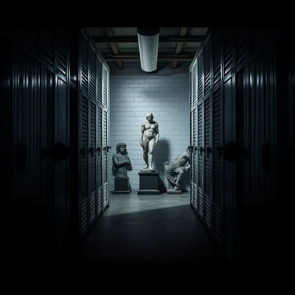 Storage facility where sculptures were stolen during a heist