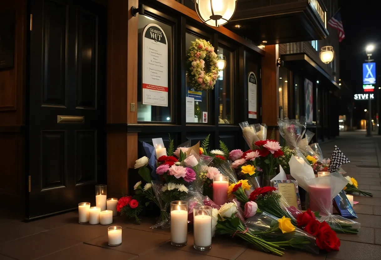 Memorial at 99 Bottles & Cocktails for the slain security guard