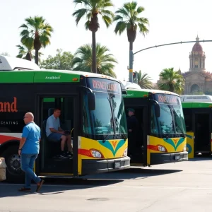 Buses serving Anaheim Transportation Network near Disneyland