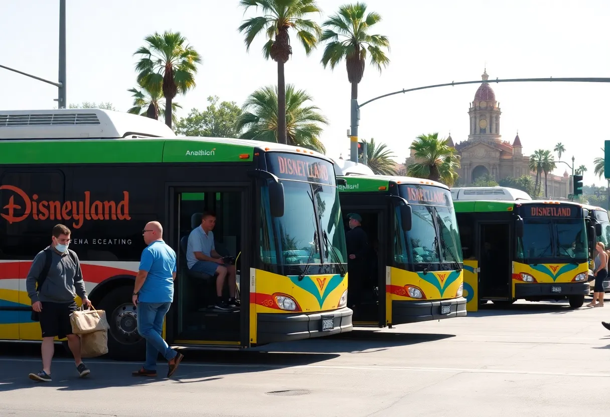 Buses serving Anaheim Transportation Network near Disneyland