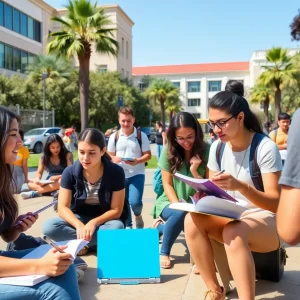 Cal State Fullerton students studying on campus