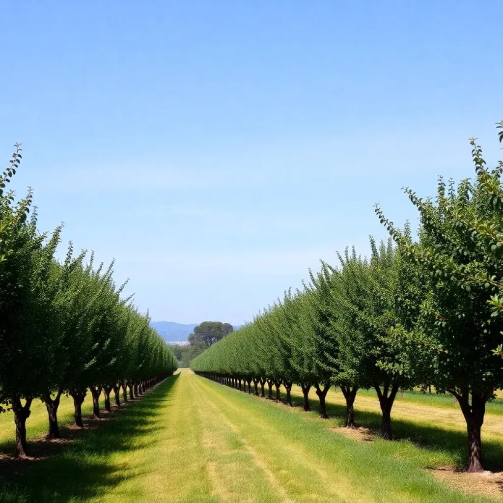 Lush avocado orchards in California with clear blue skies
