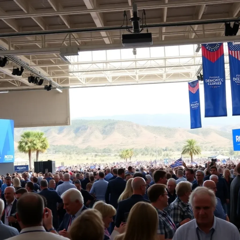 Delegates at the California Democratic Party Convention discussing strategies