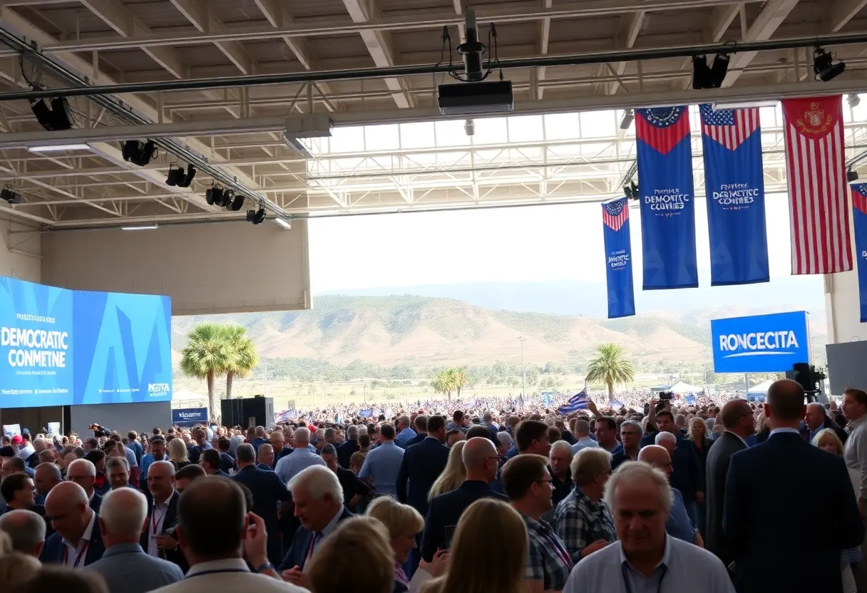 Delegates at the California Democratic Party Convention discussing strategies