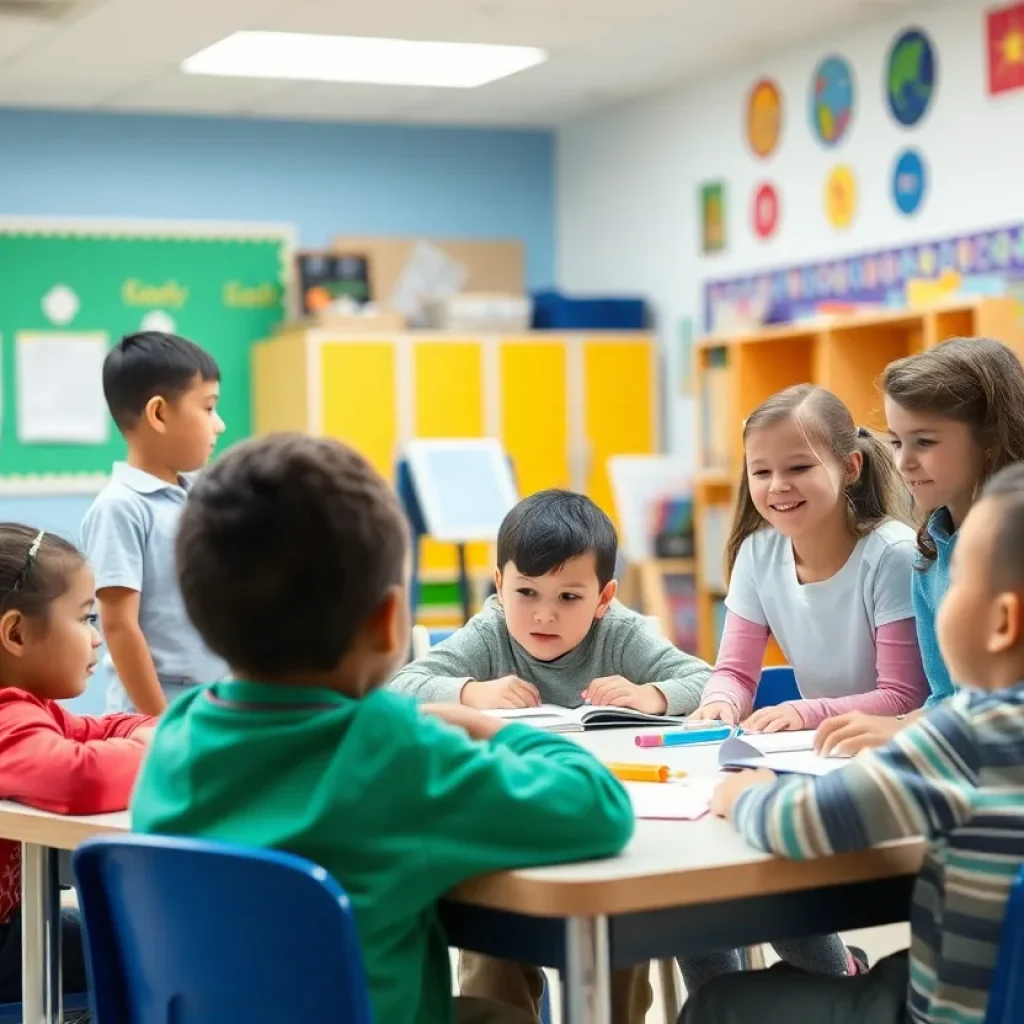 Students engaged in collaborative learning in an elementary classroom