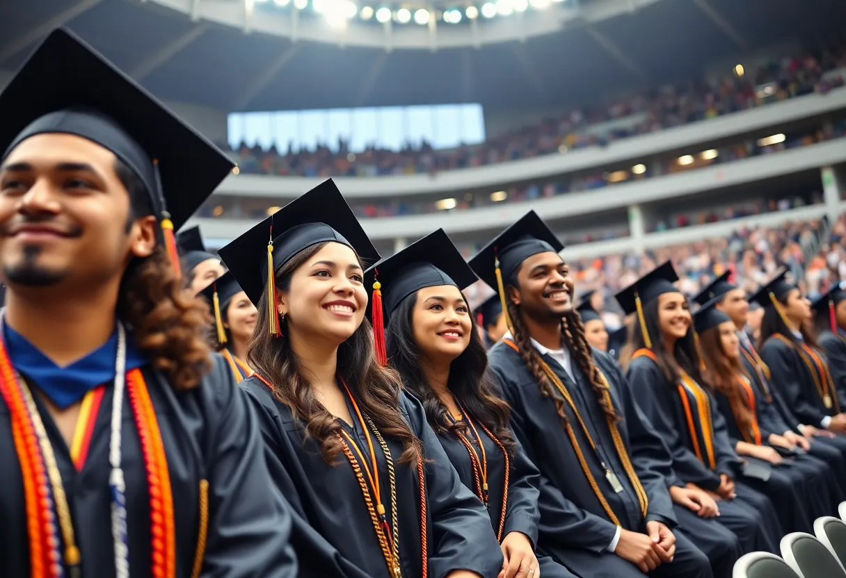 Graduates celebrating at the CSUF commencement ceremony