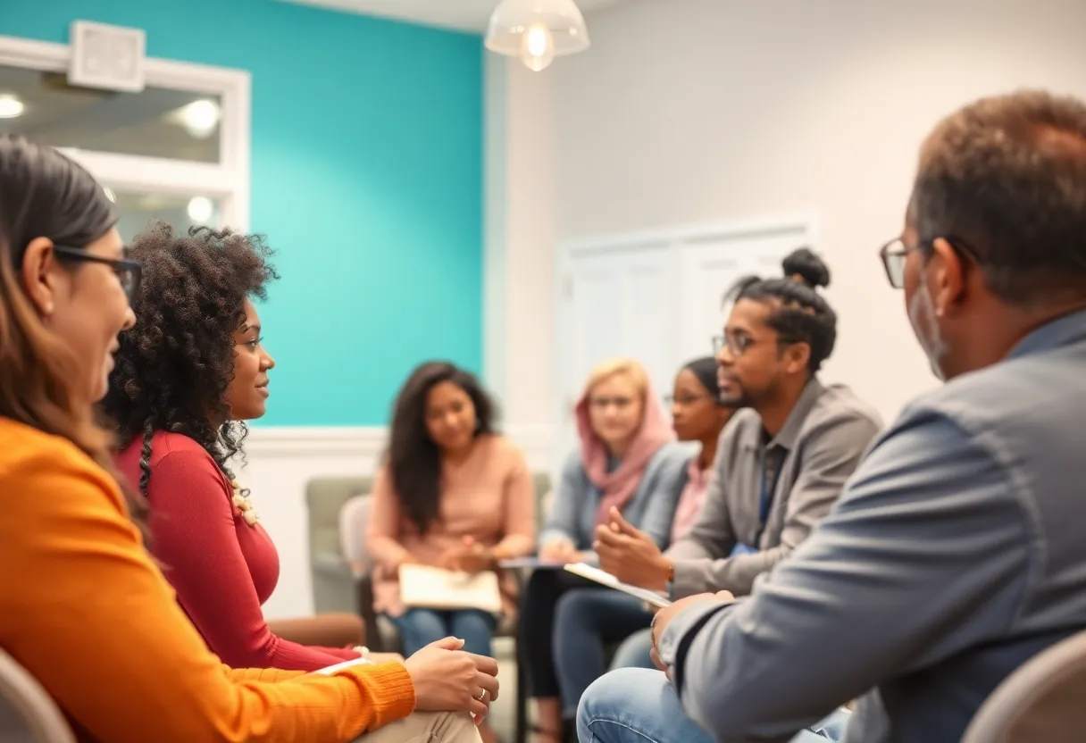 Community members engaging in health discussions at a local meeting.