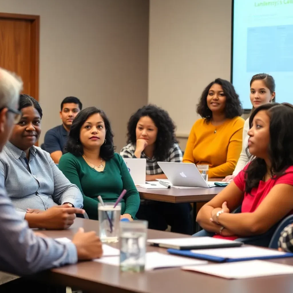 A diverse group of educators and parents engaged in a school board meeting in Culver City.