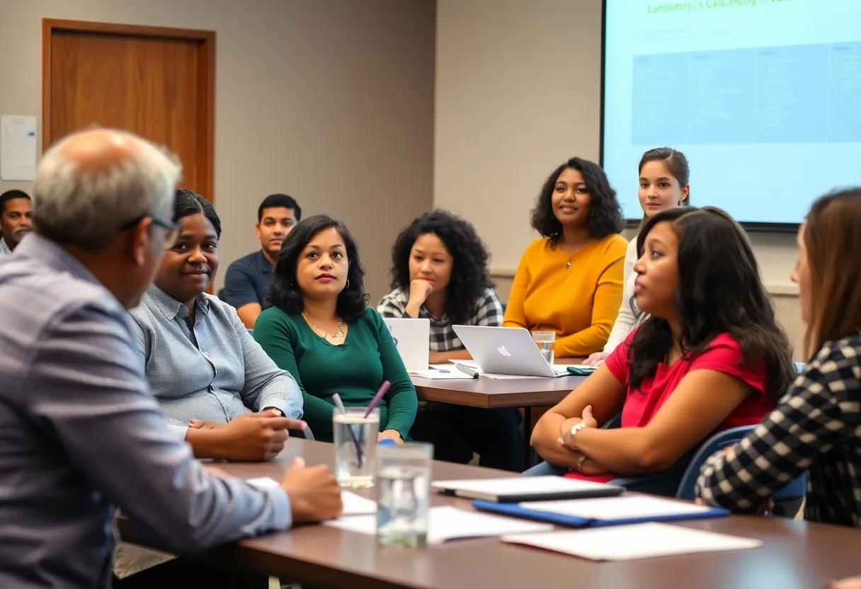 A diverse group of educators and parents engaged in a school board meeting in Culver City.