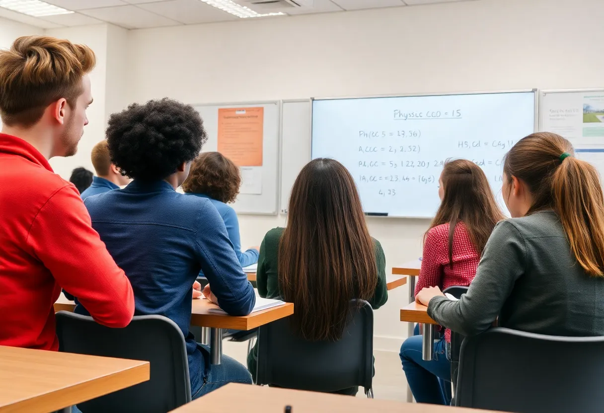 Diverse students learning physics in a classroom