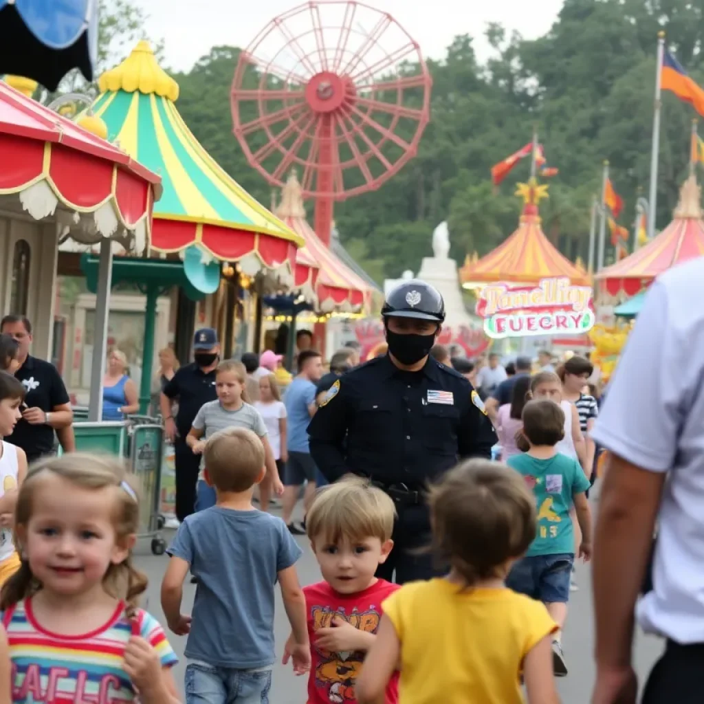 Theme park atmosphere with hints of law enforcement presence